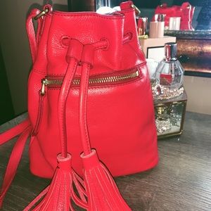 Fossil Jules Leather Tassel Drawstring Bag